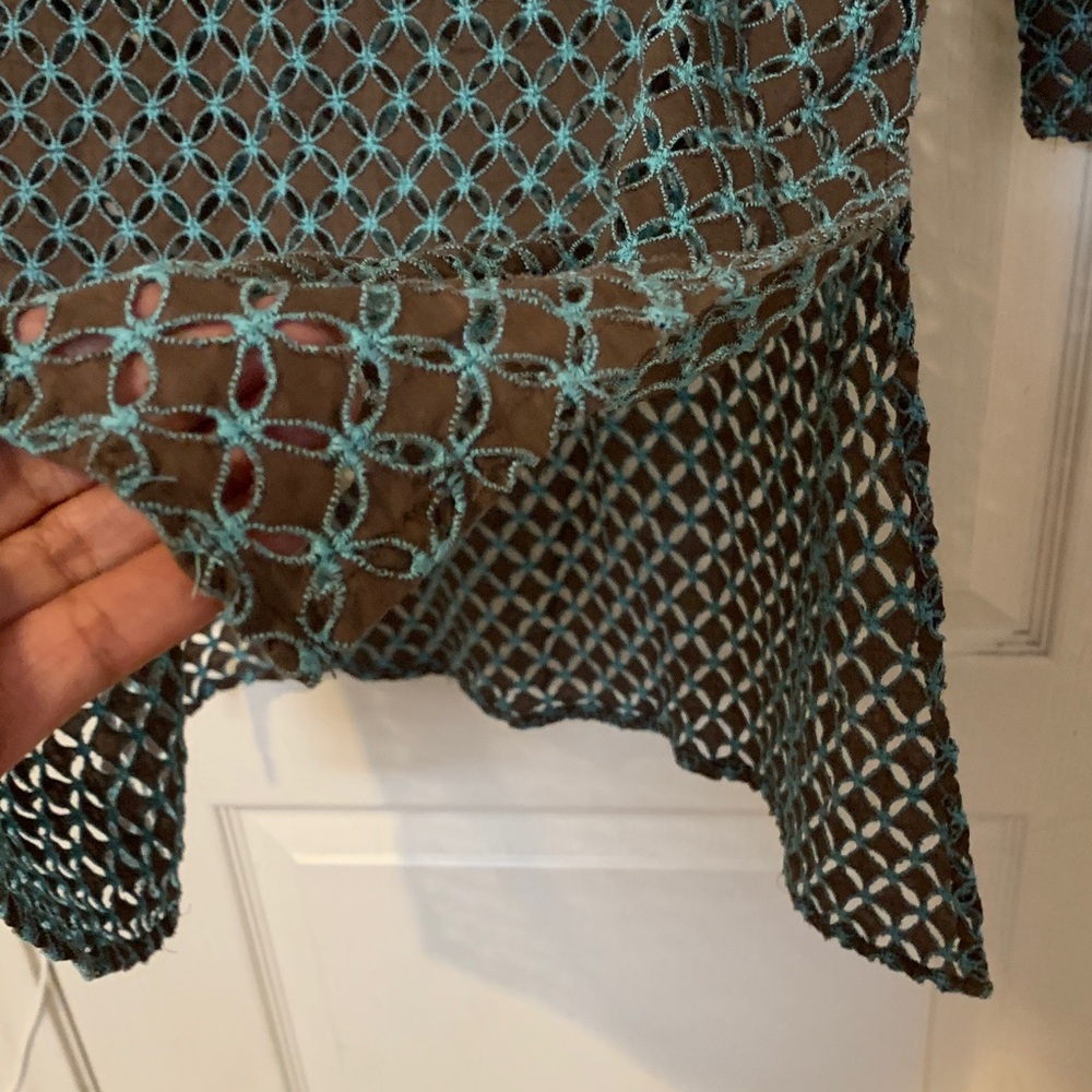 Sz L Tommy Bahama Brown and Teal Geometric summer pool party vacay Dress used - Picture 6 of 17